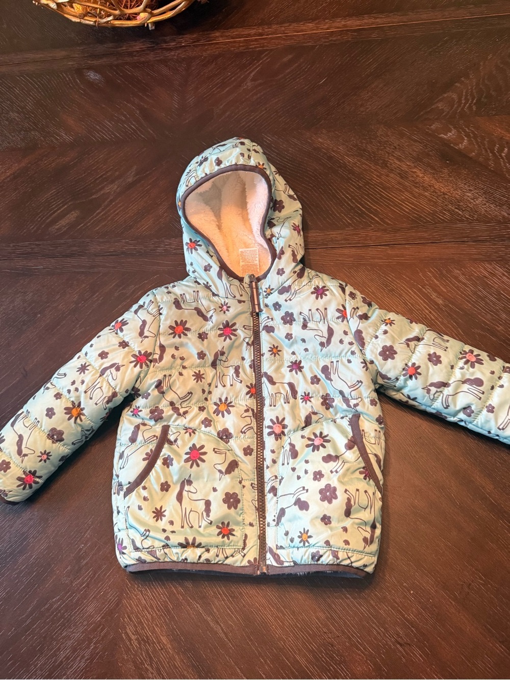 Cat & Jack Baby Jacket puffer reversible fleece unicorn print size 2T